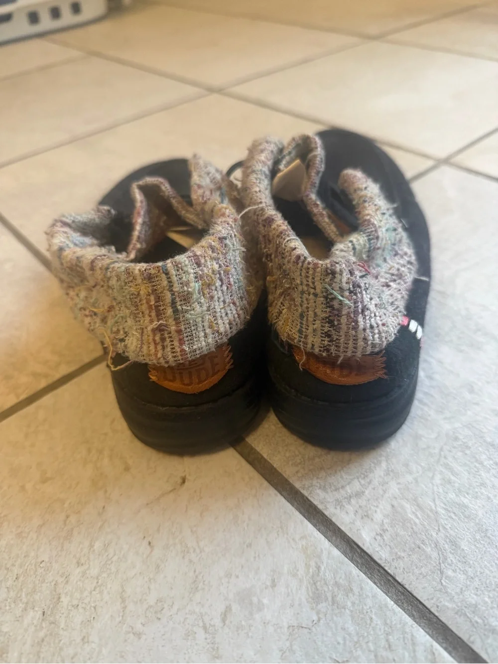 Hey Dude Kids Black Slip-On Shoes with Multicolor Knit Cuff